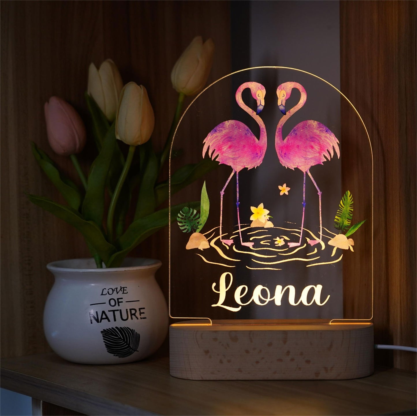 Lampe Personnalisée Bébé - Flamant Rose - lit-de-bebe