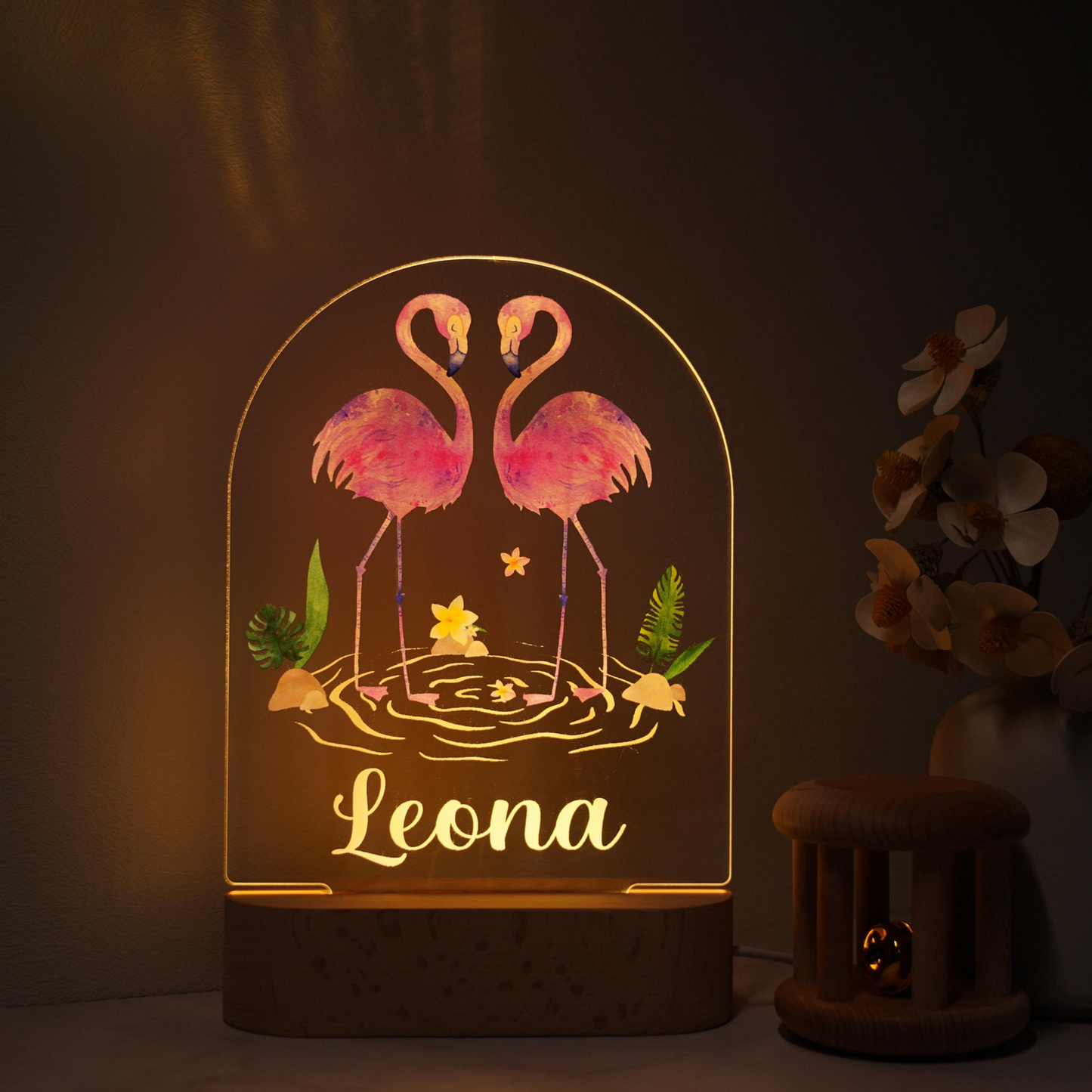 Lampe Personnalisée Bébé - Flamant Rose - lit-de-bebe