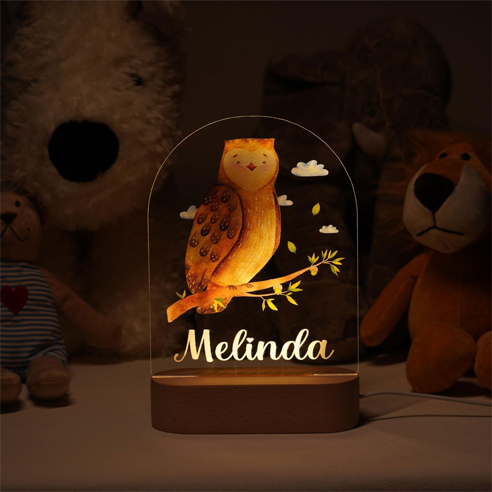 Lampe Personnalisée Bébé - Hiboux - lit-de-bebe