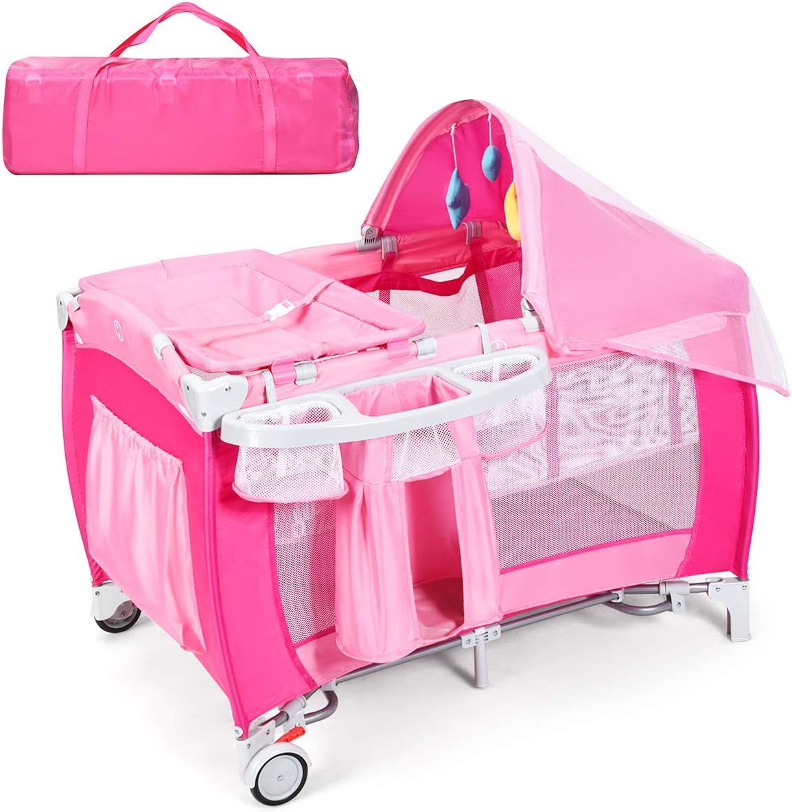 COSTWAY 4 en 1 Lit Parapluie rose